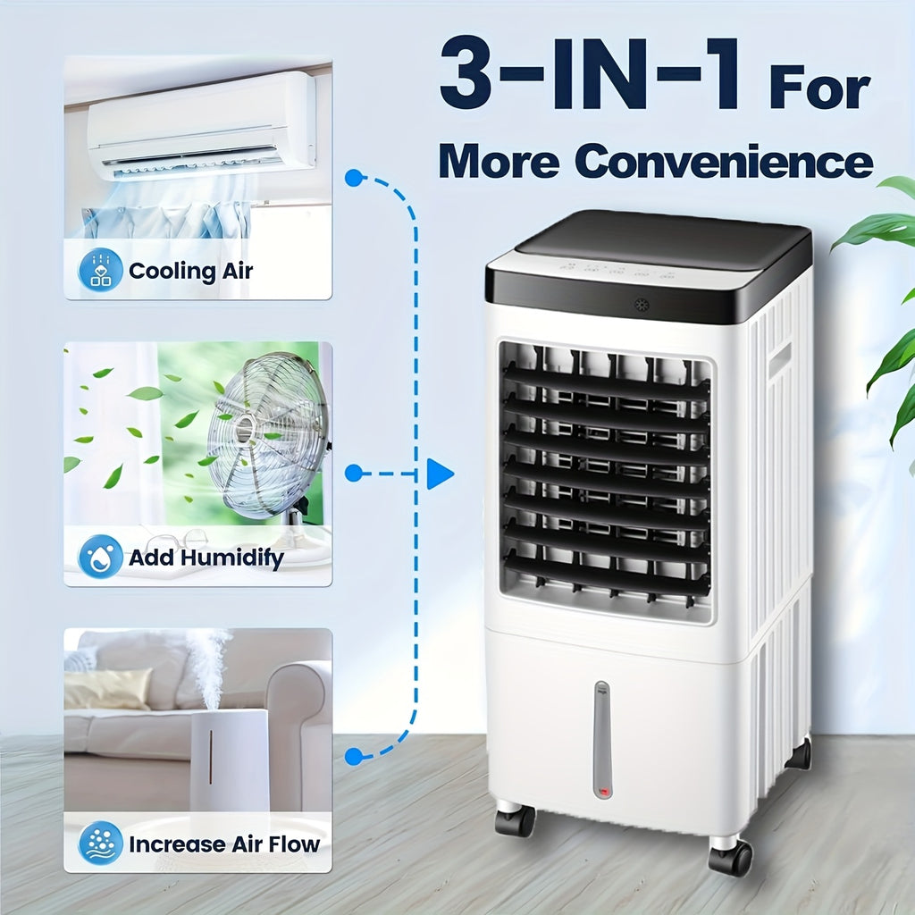 1800 CFM Portable Evaporative Air Cooler, 3-in-1 Swamp Cooler Fan & Humidifier, 3 Speed, 120 Degree Oscillation, Large 270Oz Water Tank, 24 Hour Timer with Remote, Windowless Portable AC for Indoor Use