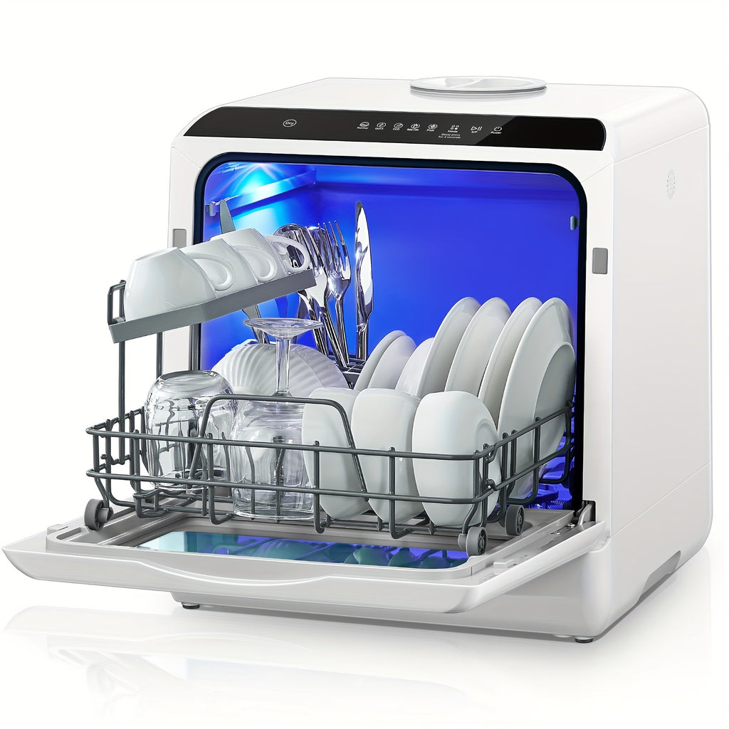 Countertop Portable Dishwasher, 5+1 Washing Programs, 1.32Gal Built-in Water Tank, No Plumbing Hookup Required, Dual Spray, High Temperature & Air Dry, Timing & Baby Care Mode, Mini Dishwasher for Home, Apartment & RV