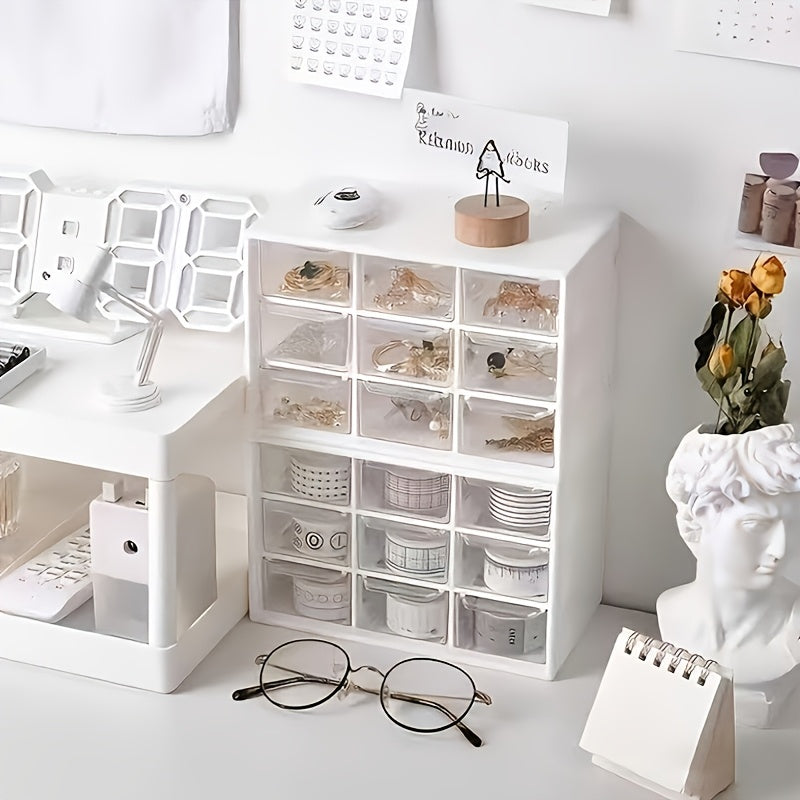 Multi-compartment Grid Storage Box, Stackable Drawer Organizer for Small Accessories Cosmetics Jewelry
