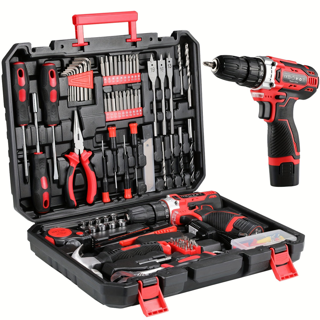 12V Cordless Drill Tool Kit, Complete Household Hand Tool Set with Toolbox, Portable Repair Tools for Home, Garden, Office & Boat, Perfect Father's Day Gift