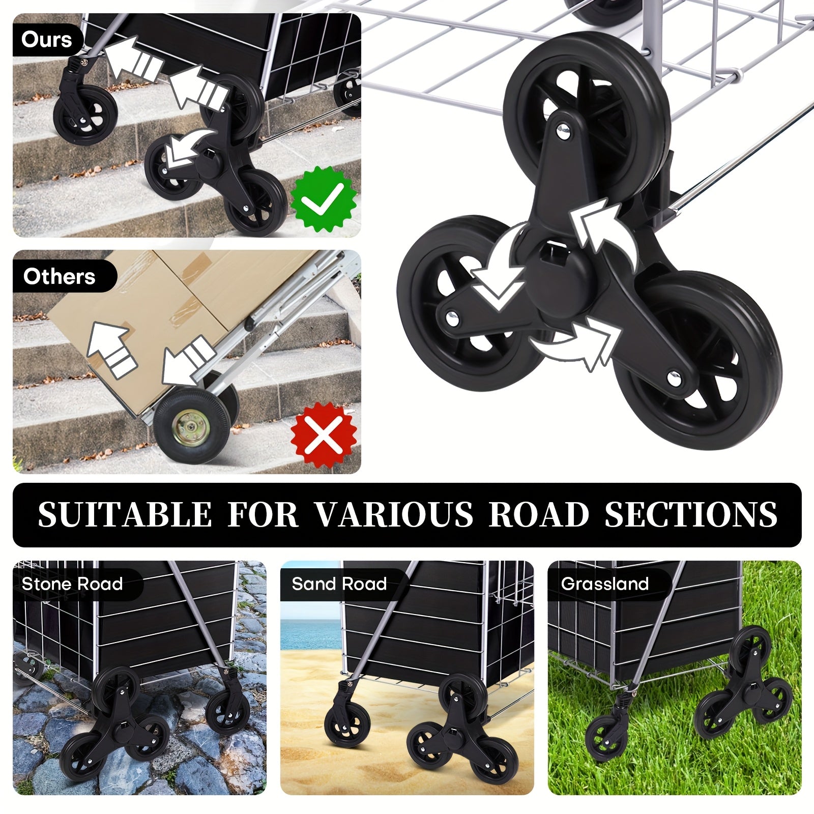 8-Wheel Stair Climbing Hand Truck, 100 LBS Load Capacity, Heavy-Duty Collapsible Cargo Cart, Space-Saving Portable Mover, Easy to Use on Stairs, Ideal for Home & Commercial Use