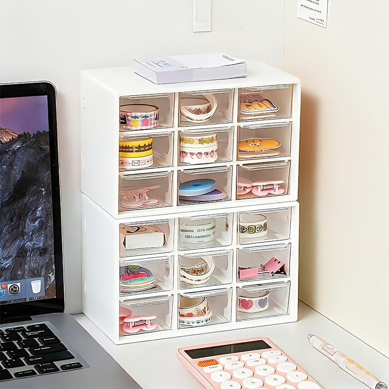 Multi-compartment Grid Storage Box, Stackable Drawer Organizer for Small Accessories Cosmetics Jewelry
