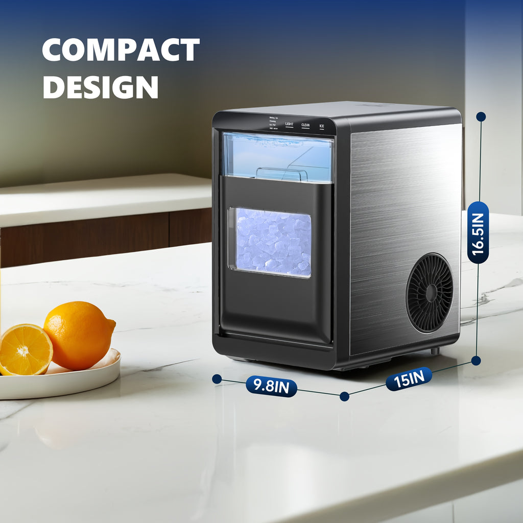 34/44Lbs Daily Nugget Ice Maker, Auto-Cleaning Countertop Sonic Ice Machine, Compact Mini Refrigerator with Ice Scoop & Basket for Home Kitchen Office