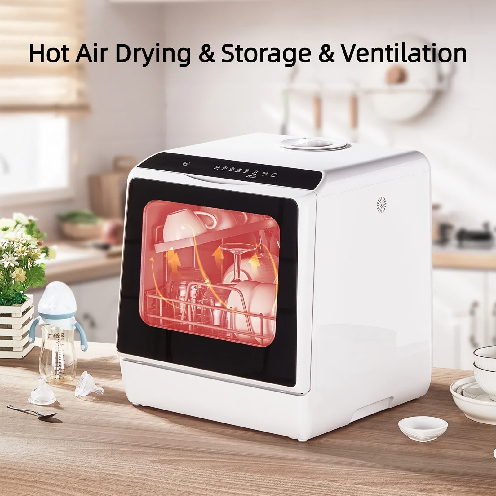Countertop Portable Dishwasher, 5+1 Washing Programs, 1.32Gal Built-in Water Tank, No Plumbing Hookup Required, Dual Spray, High Temperature & Air Dry, Timing & Baby Care Mode, Mini Dishwasher for Home, Apartment & RV