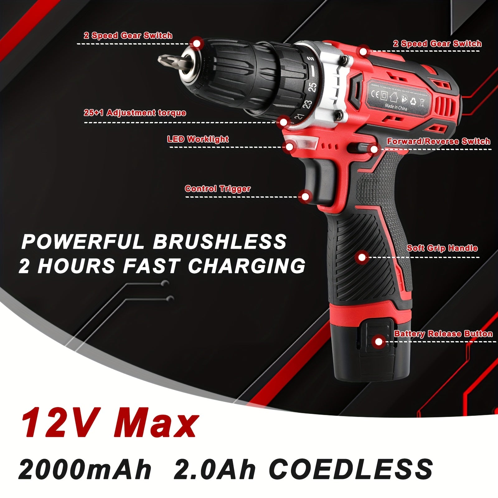 12V Cordless Drill Tool Kit, Complete Household Hand Tool Set with Toolbox, Portable Repair Tools for Home, Garden, Office & Boat, Perfect Father's Day Gift