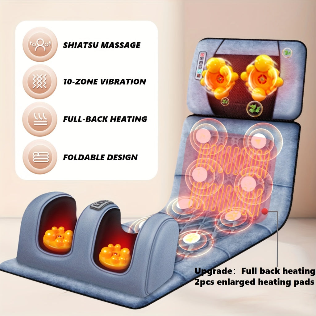 10-Zone Full Body Massage Mat, Wave Vibration & Kneading Function, Built-in Heating for Back, Foot and Calf Massage, Relaxation Massage Cushion, Perfect Gift for Father's Day & Mother's Day