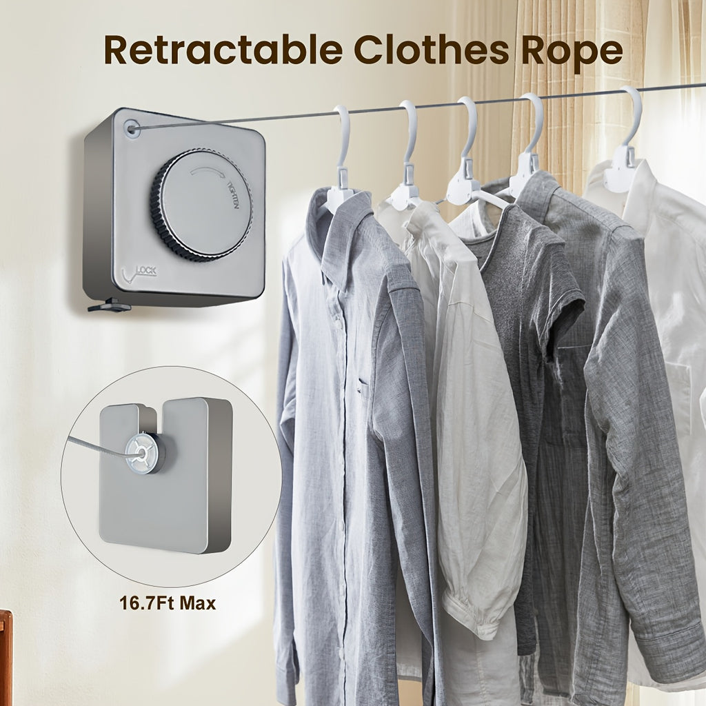 Retractable Stainless Steel Clothesline, Wall Mounted Heavy Duty Indoor Outdoor Drying Line