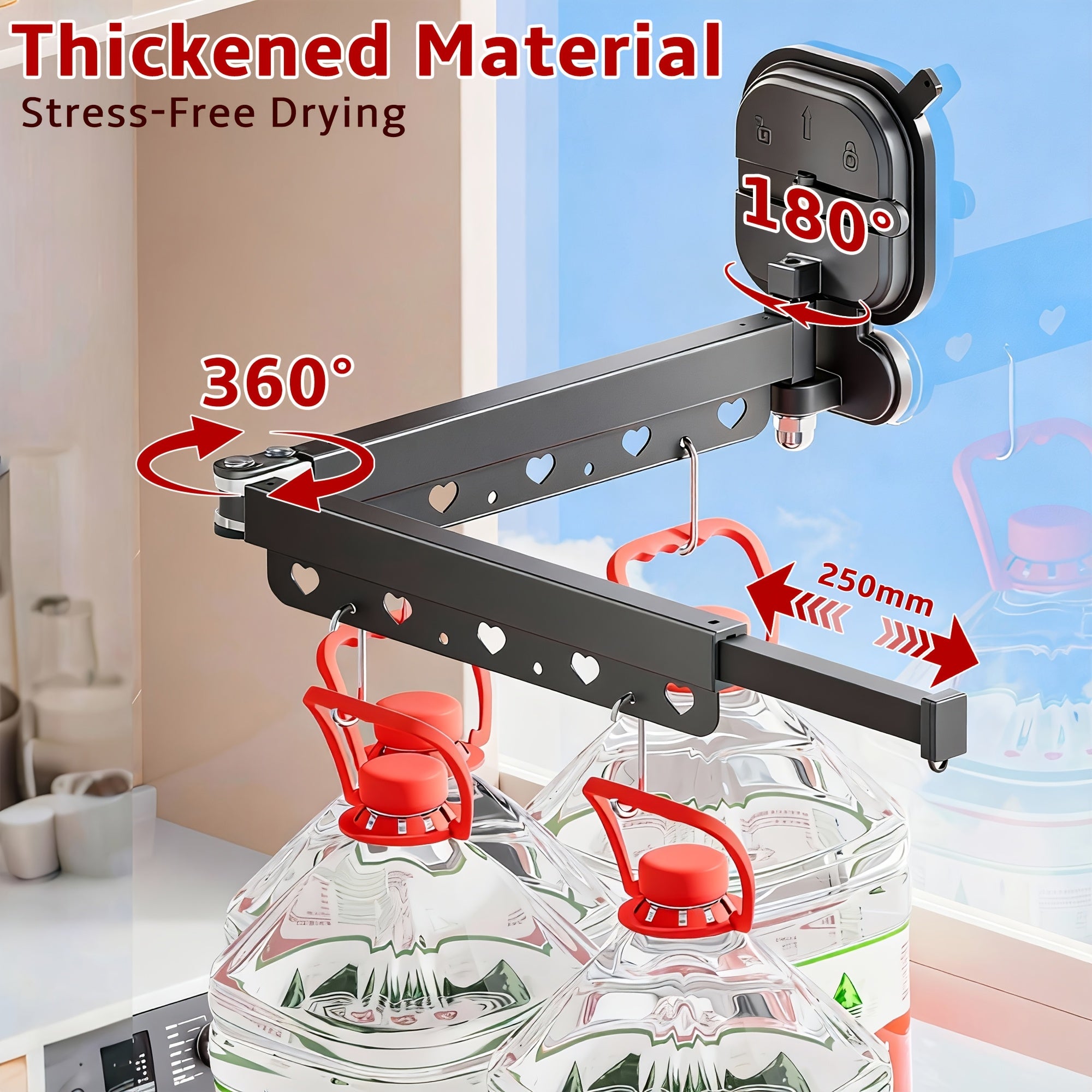 Telescopic Folding Clothes Drying Rack, Suction Cup Adjustable Hanging Pole Space Saving
