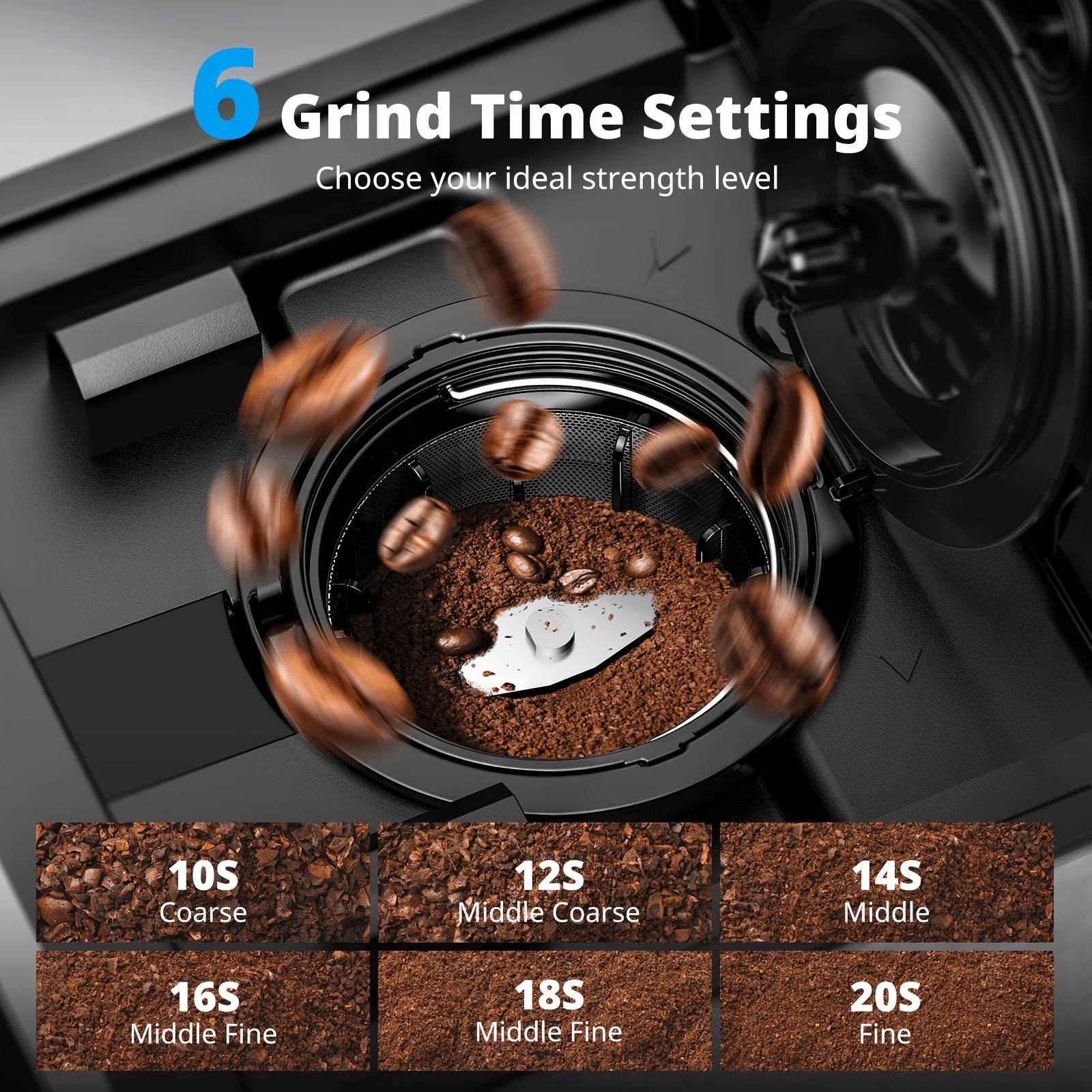 All-in-One Coffee Maker with Grinder, Multi-Function Coffee Pot for K-Cup Pods, Ground Coffee and Whole Beans, 6 Adjustable Grind Settings, Multiple Cup Sizes, Portable Compact Brewer for Office, Dorm and Home Use