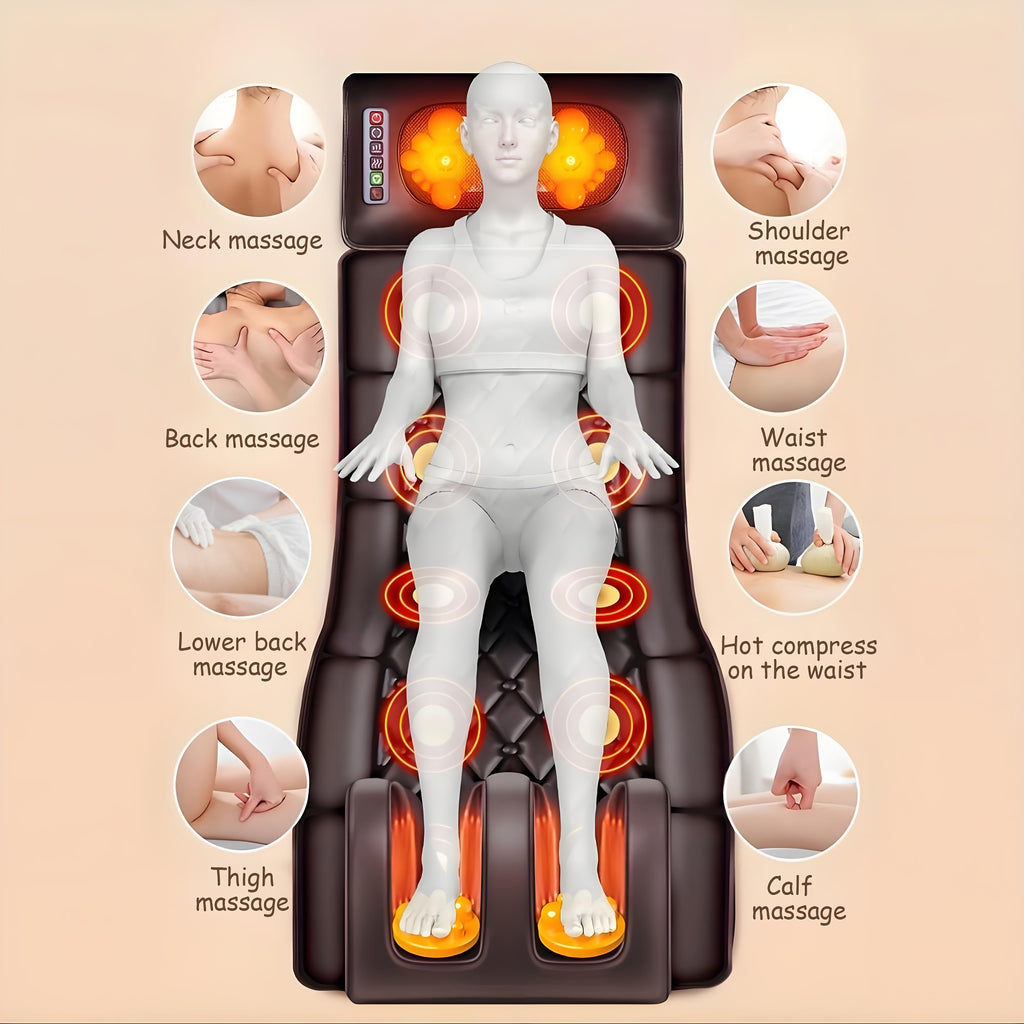 10-Zone Full Body Massage Mat, Wave Vibration & Kneading Function, Built-in Heating for Back, Foot and Calf Massage, Relaxation Massage Cushion, Perfect Gift for Father's Day & Mother's Day