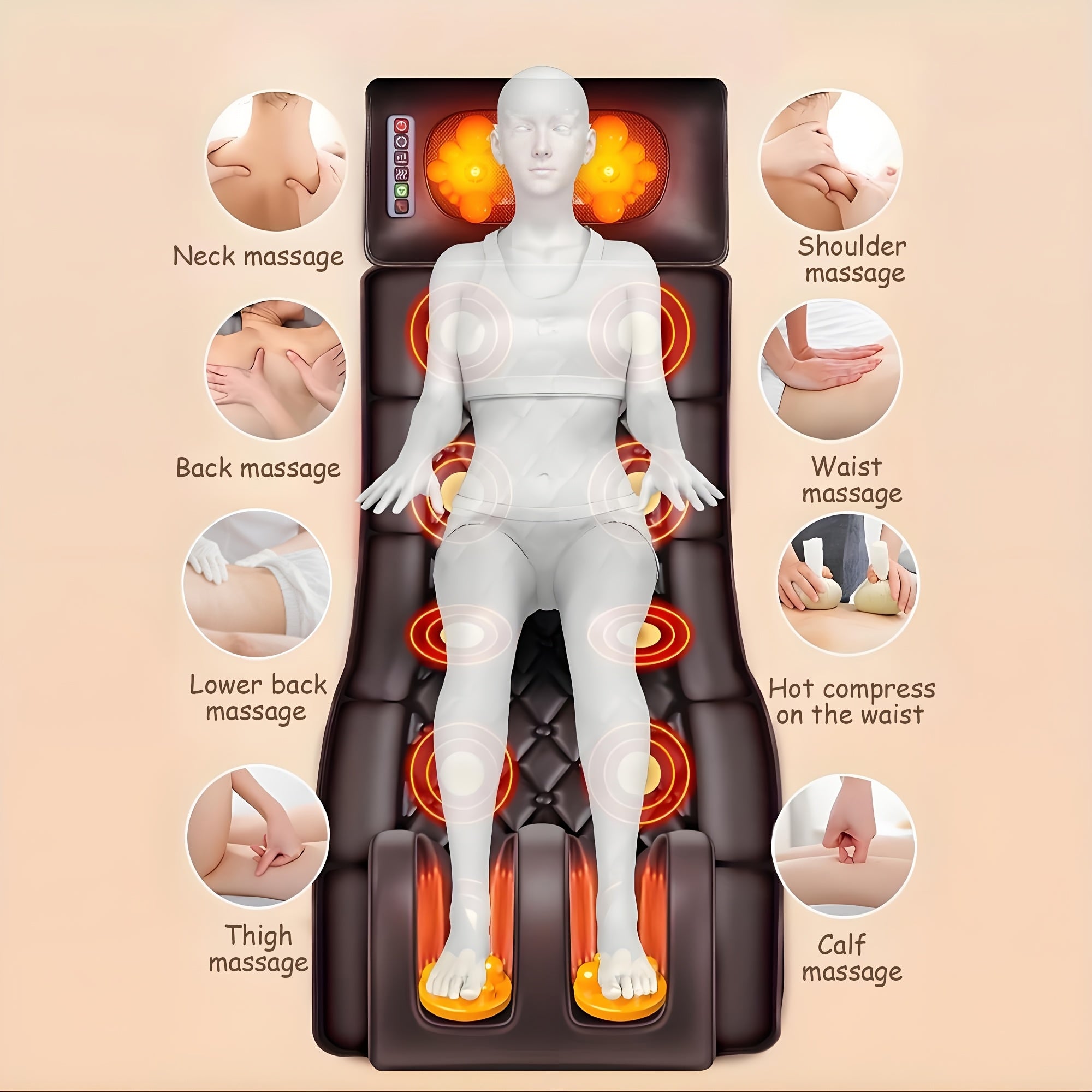 10-Zone Full Body Massage Mat, Wave Vibration & Kneading Function, Built-in Heating for Back, Foot and Calf Massage, Relaxation Massage Cushion, Perfect Gift for Father's Day & Mother's Day