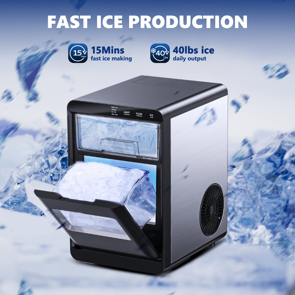 34/44Lbs Daily Nugget Ice Maker, Auto-Cleaning Countertop Sonic Ice Machine, Compact Mini Refrigerator with Ice Scoop & Basket for Home Kitchen Office