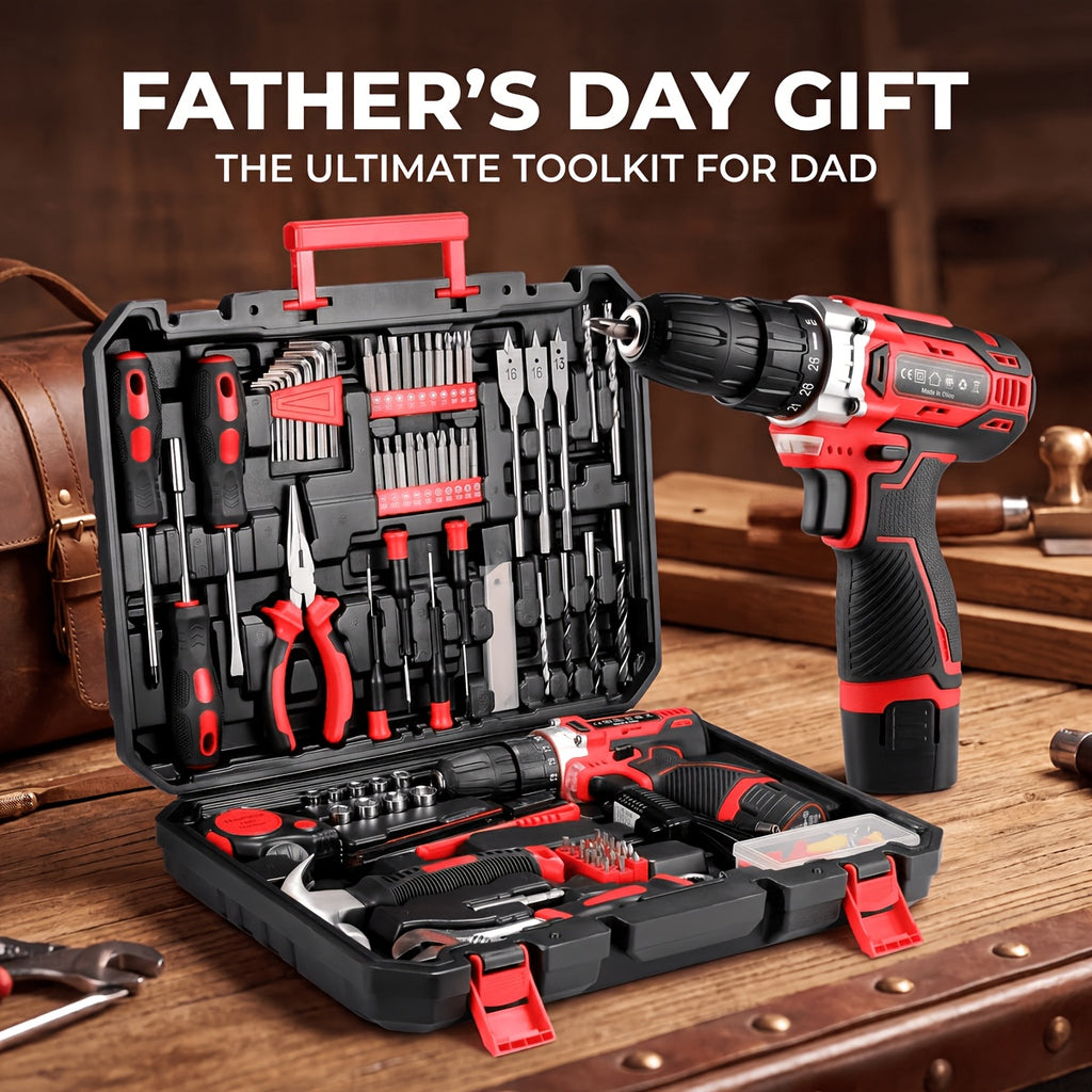 12V Cordless Drill Tool Kit, Complete Household Hand Tool Set with Toolbox, Portable Repair Tools for Home, Garden, Office & Boat, Perfect Father's Day Gift