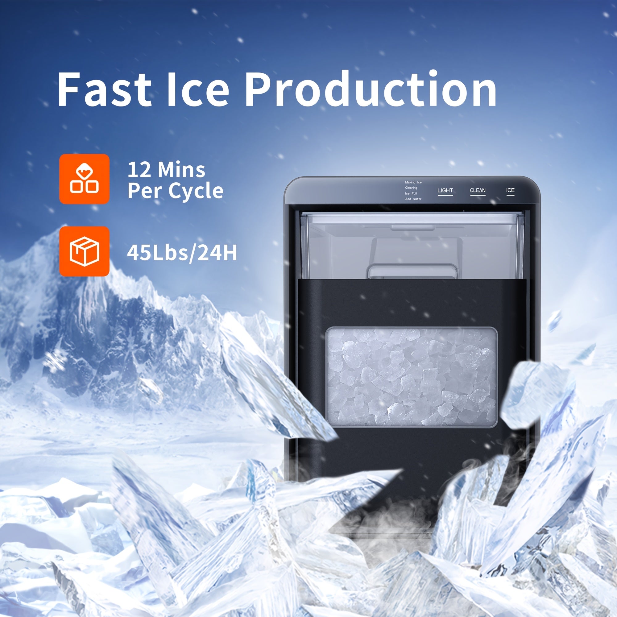 34/44Lbs Daily Nugget Ice Maker, Auto-Cleaning Countertop Sonic Ice Machine, Compact Mini Refrigerator with Ice Scoop & Basket for Home Kitchen Office