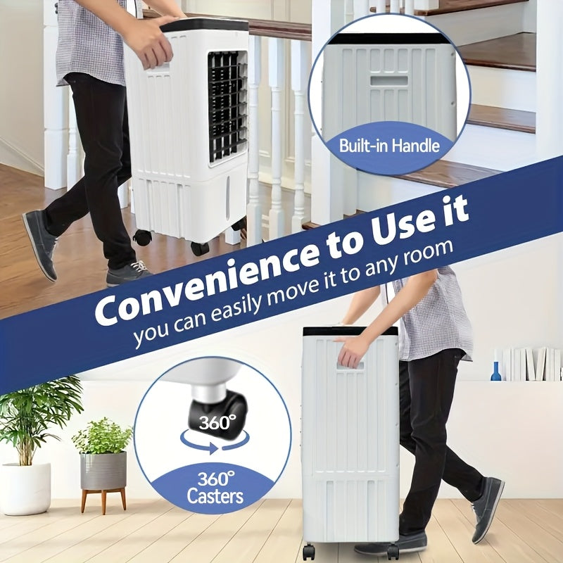 1800 CFM Portable Evaporative Air Cooler, 3-in-1 Swamp Cooler Fan & Humidifier, 3 Speed, 120 Degree Oscillation, Large 270Oz Water Tank, 24 Hour Timer with Remote, Windowless Portable AC for Indoor Use