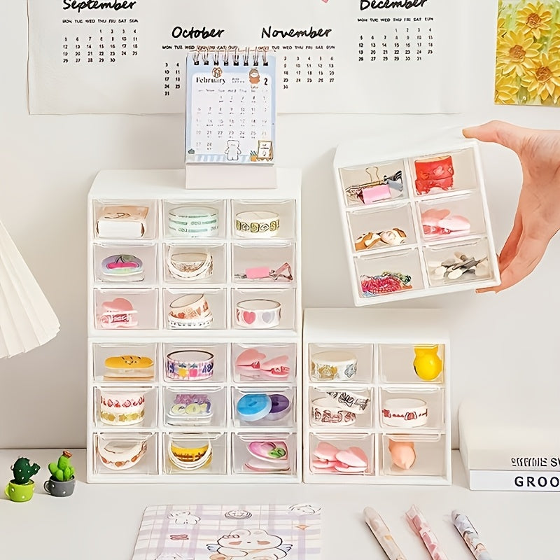 Multi-compartment Grid Storage Box, Stackable Drawer Organizer for Small Accessories Cosmetics Jewelry