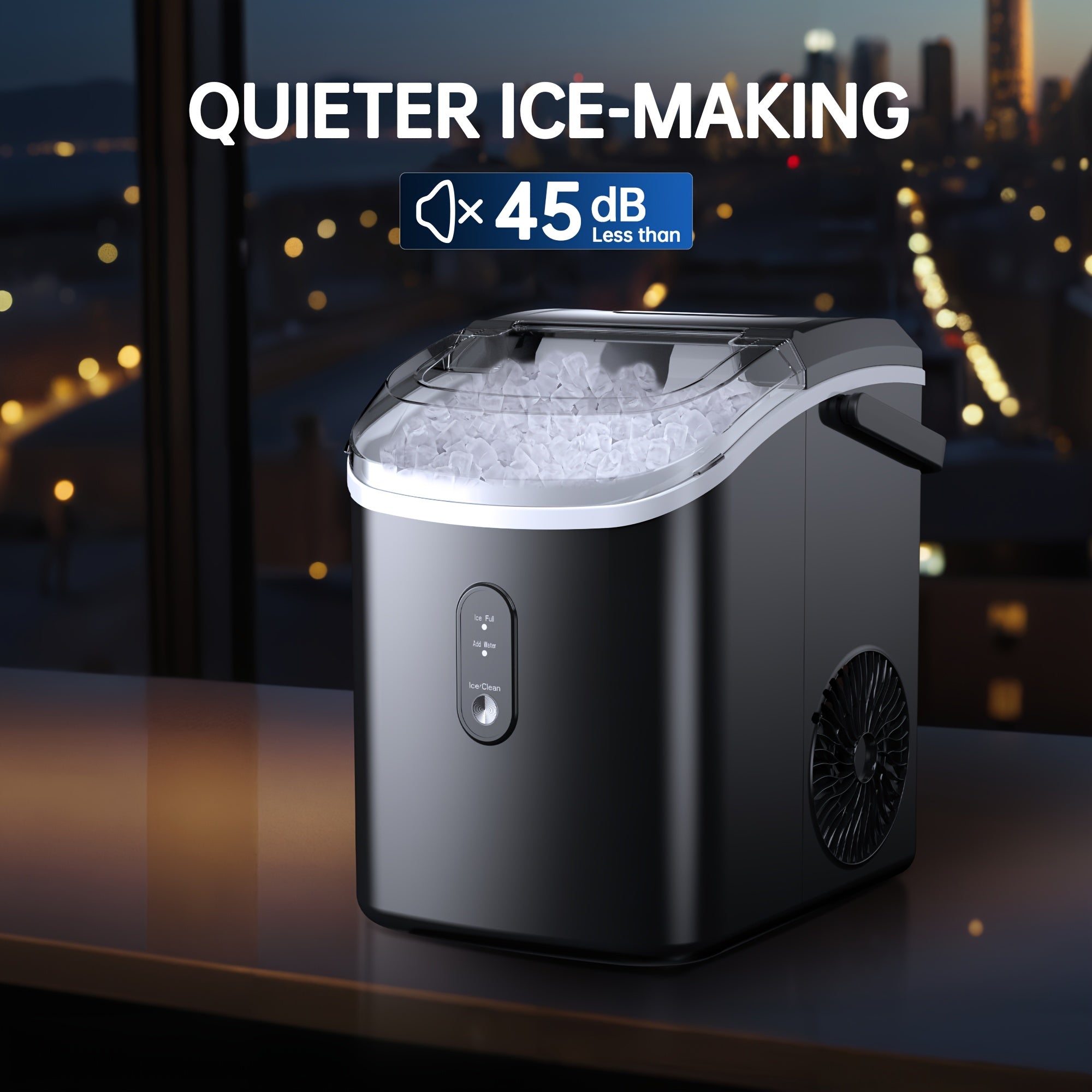 34/44Lbs Daily Nugget Ice Maker, Auto-Cleaning Countertop Sonic Ice Machine, Compact Mini Refrigerator with Ice Scoop & Basket for Home Kitchen Office