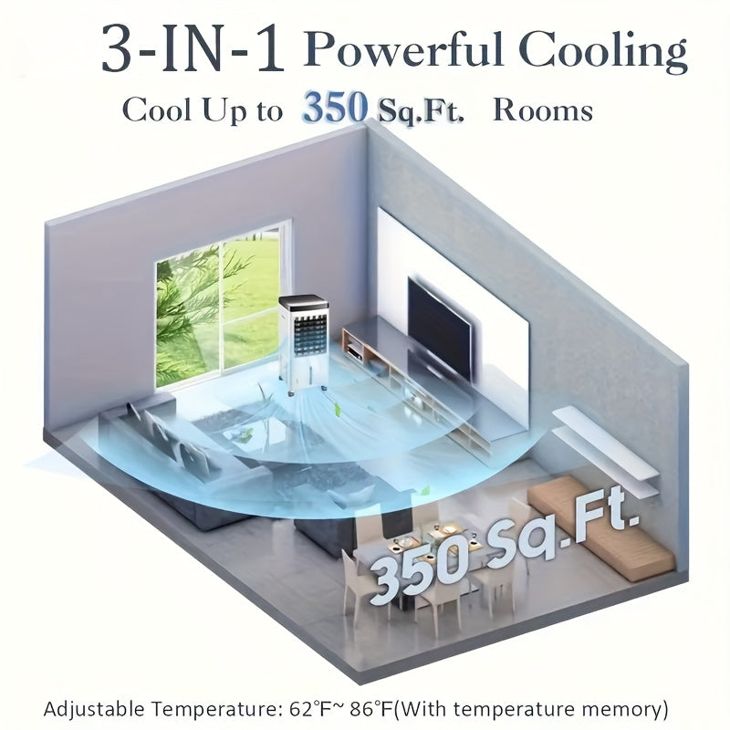 1800 CFM Portable Evaporative Air Cooler, 3-in-1 Swamp Cooler Fan & Humidifier, 3 Speed, 120 Degree Oscillation, Large 270Oz Water Tank, 24 Hour Timer with Remote, Windowless Portable AC for Indoor Use