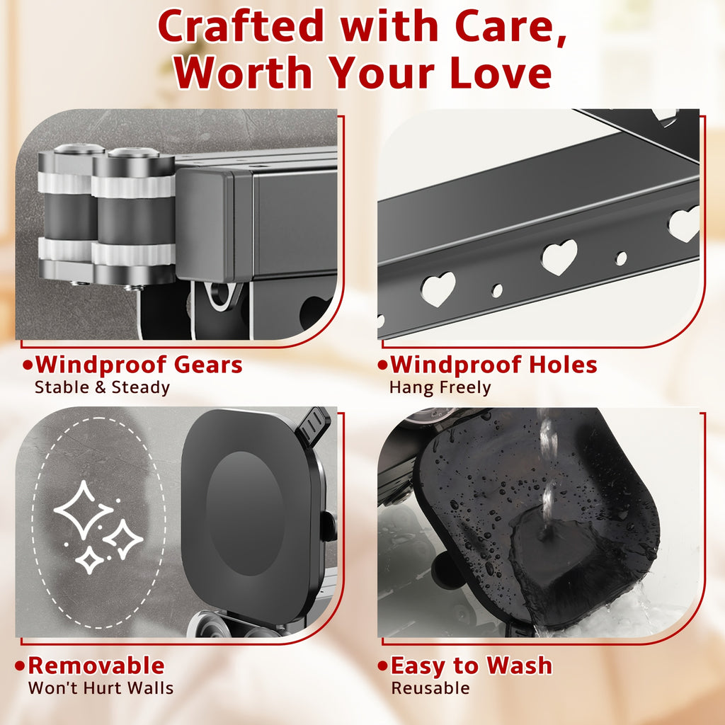 Telescopic Folding Clothes Drying Rack, Suction Cup Adjustable Hanging Pole Space Saving