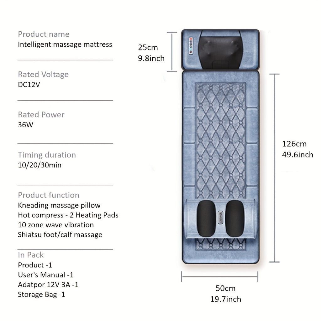 10-Zone Full Body Massage Mat, Wave Vibration & Kneading Function, Built-in Heating for Back, Foot and Calf Massage, Relaxation Massage Cushion, Perfect Gift for Father's Day & Mother's Day