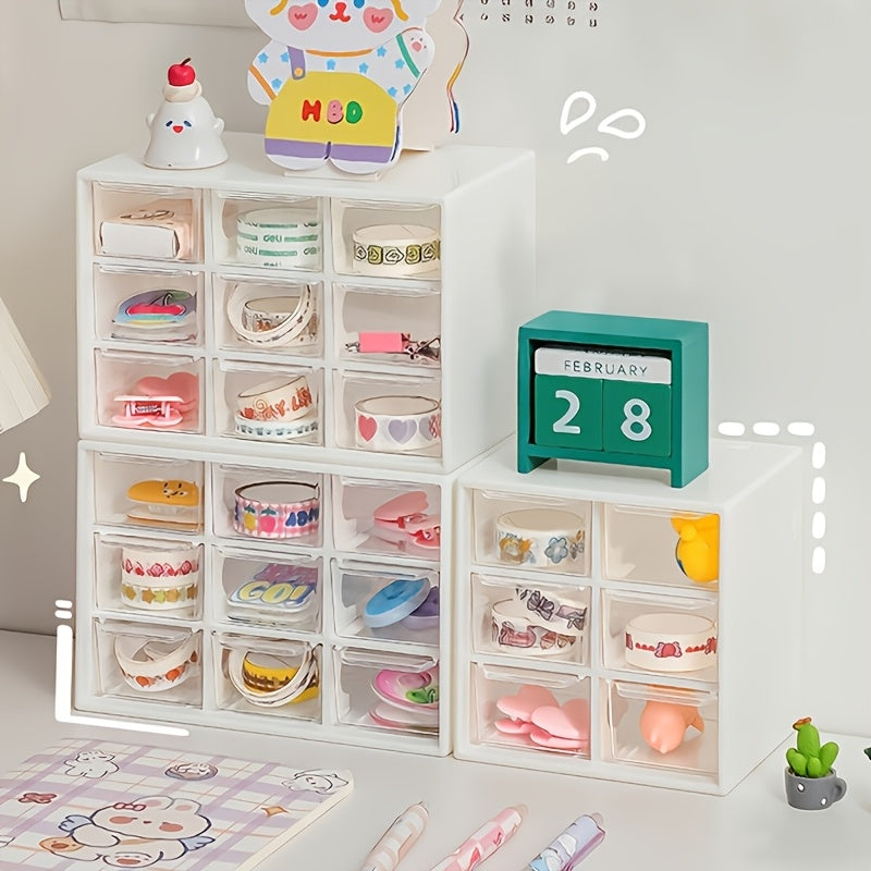Multi-compartment Grid Storage Box, Stackable Drawer Organizer for Small Accessories Cosmetics Jewelry
