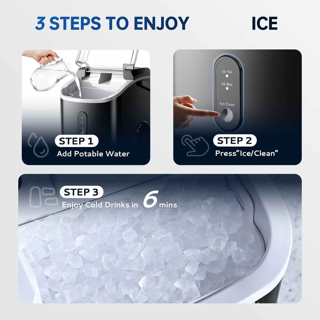 34/44Lbs Daily Nugget Ice Maker, Auto-Cleaning Countertop Sonic Ice Machine, Compact Mini Refrigerator with Ice Scoop & Basket for Home Kitchen Office