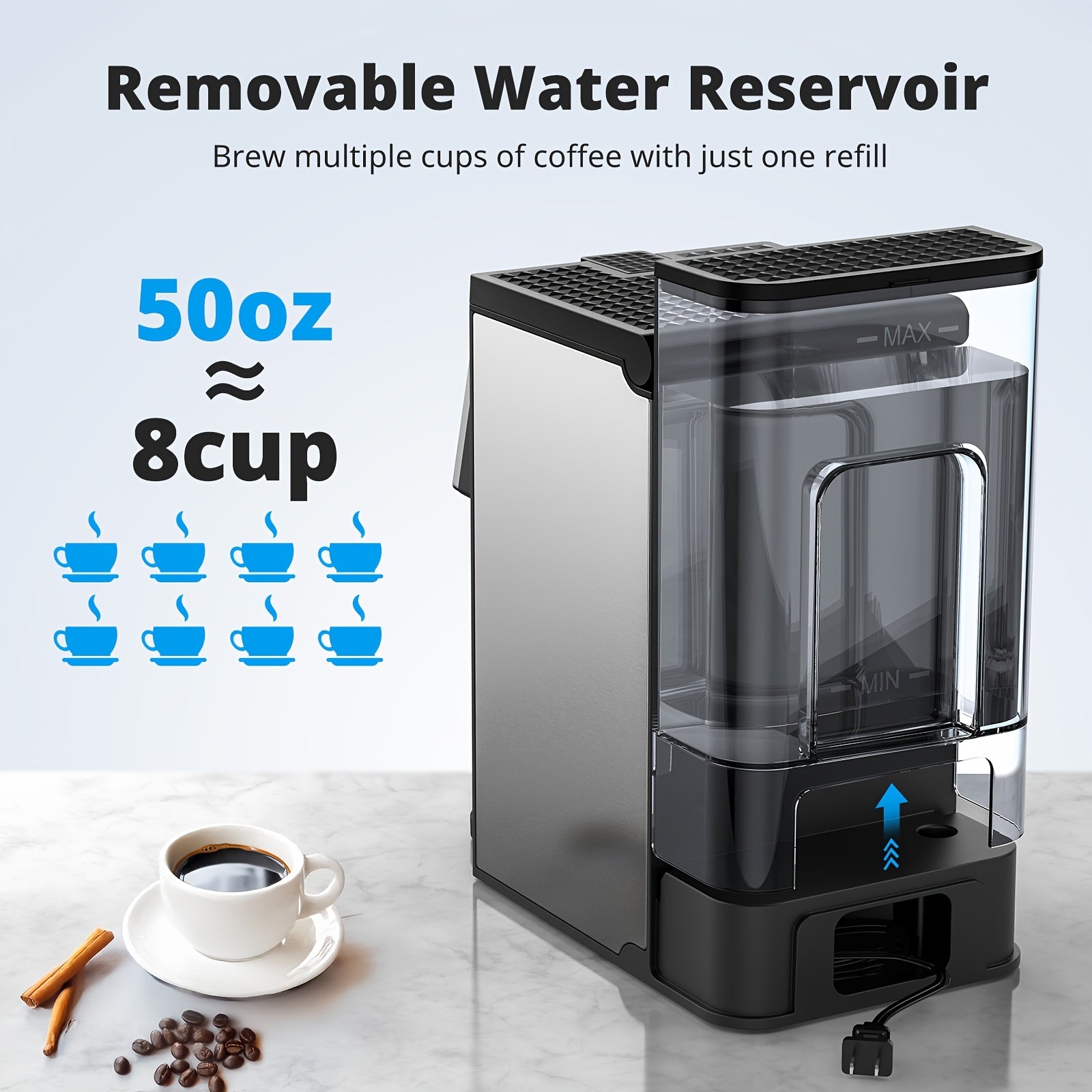 All-in-One Coffee Maker with Grinder, Multi-Function Coffee Pot for K-Cup Pods, Ground Coffee and Whole Beans, 6 Adjustable Grind Settings, Multiple Cup Sizes, Portable Compact Brewer for Office, Dorm and Home Use