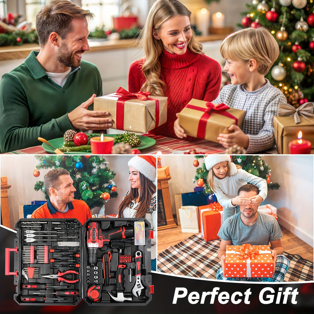 12V Cordless Drill Tool Kit, Complete Household Hand Tool Set with Toolbox, Portable Repair Tools for Home, Garden, Office & Boat, Perfect Father's Day Gift