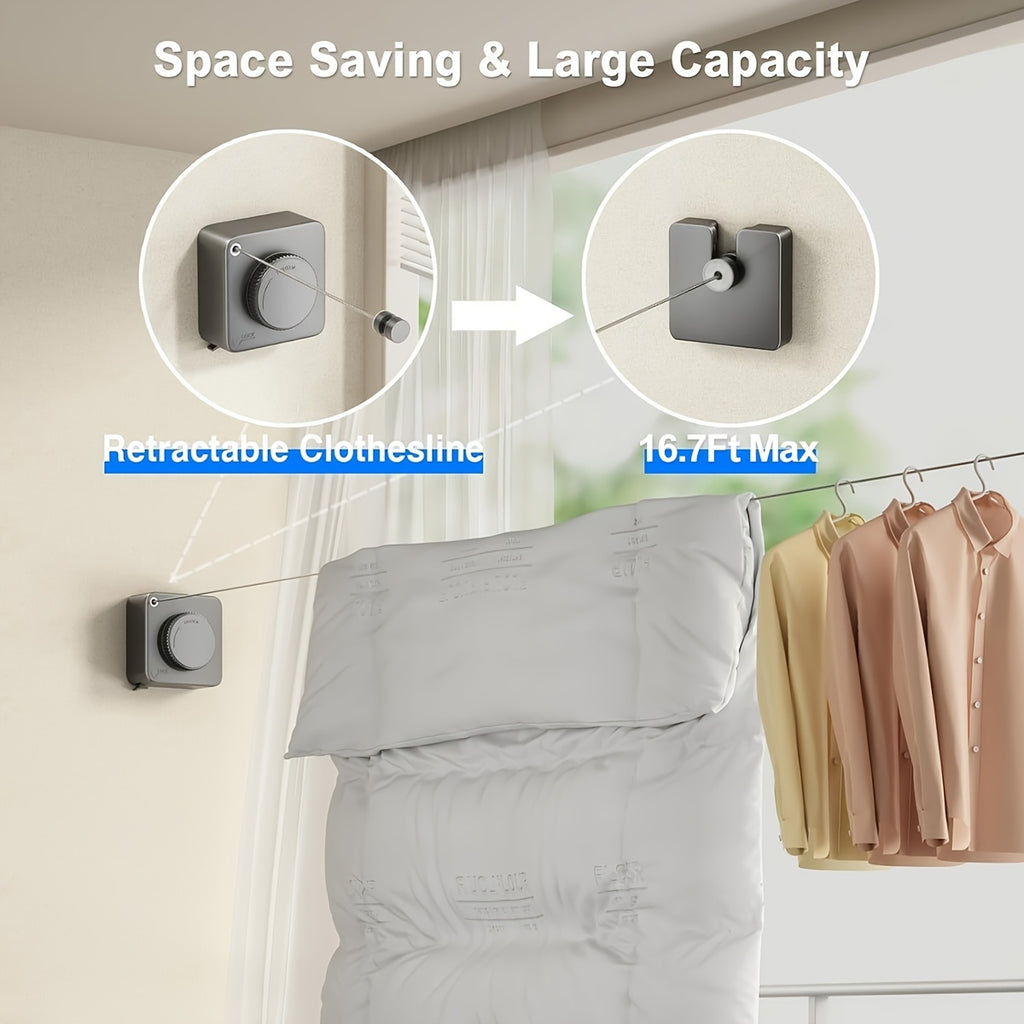 Retractable Stainless Steel Clothesline, Wall Mounted Heavy Duty Indoor Outdoor Drying Line