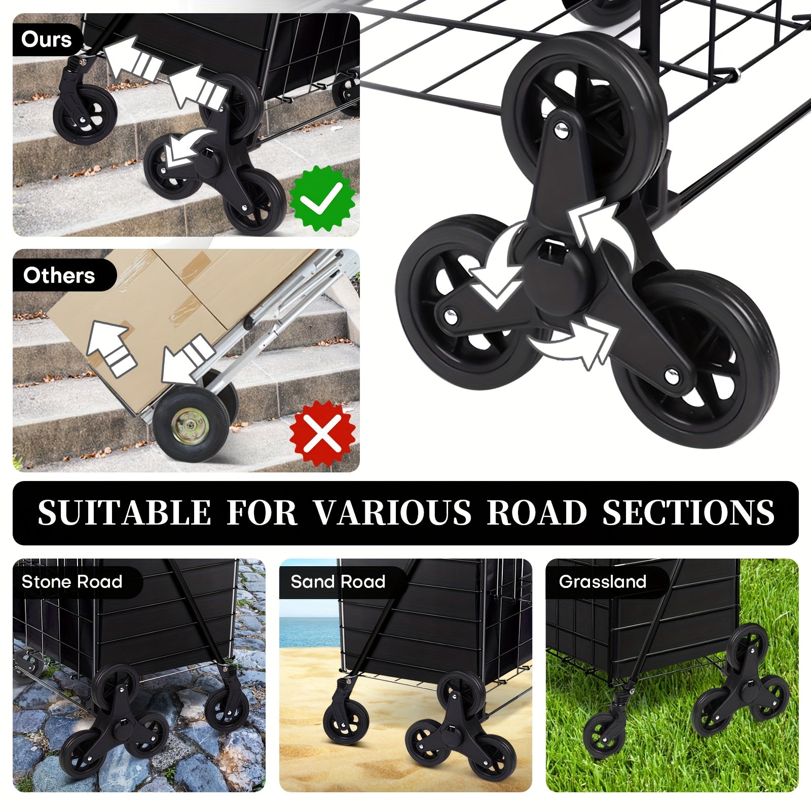 8-Wheel Stair Climbing Hand Truck, 100 LBS Load Capacity, Heavy-Duty Collapsible Cargo Cart, Space-Saving Portable Mover, Easy to Use on Stairs, Ideal for Home & Commercial Use