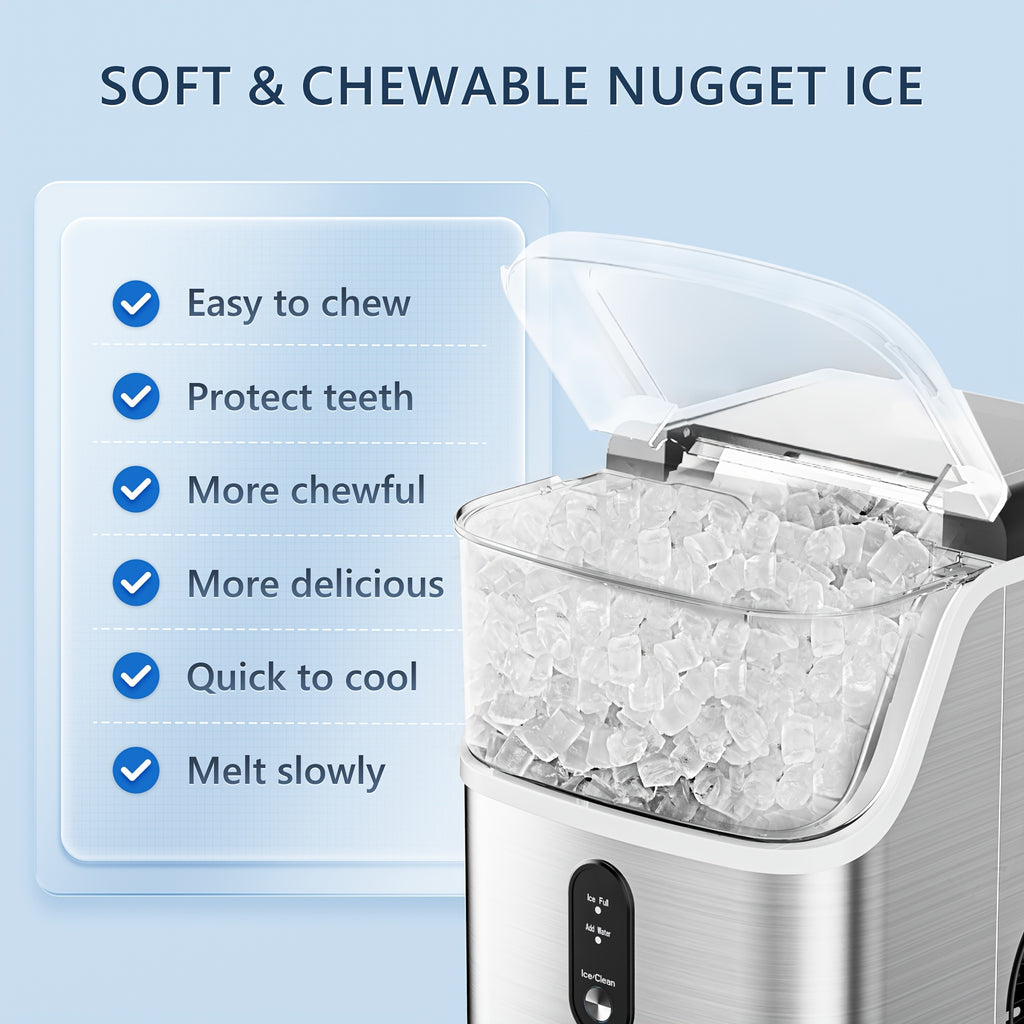 34/44Lbs Daily Nugget Ice Maker, Auto-Cleaning Countertop Sonic Ice Machine, Compact Mini Refrigerator with Ice Scoop & Basket for Home Kitchen Office