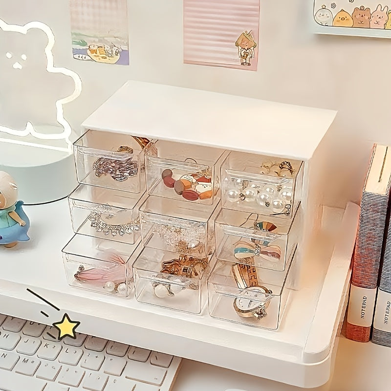 Multi-compartment Grid Storage Box, Stackable Drawer Organizer for Small Accessories Cosmetics Jewelry