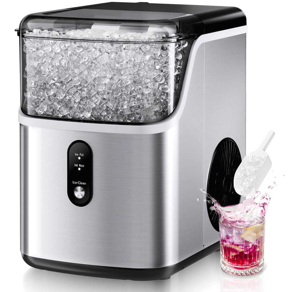 34/44Lbs Daily Nugget Ice Maker, Auto-Cleaning Countertop Sonic Ice Machine, Compact Mini Refrigerator with Ice Scoop & Basket for Home Kitchen Office