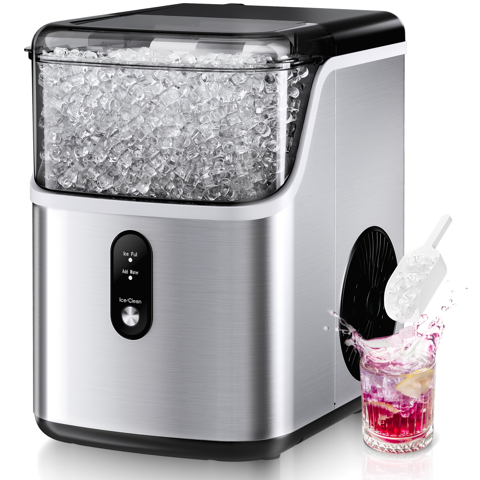 34/44Lbs Daily Nugget Ice Maker, Auto-Cleaning Countertop Sonic Ice Machine, Compact Mini Refrigerator with Ice Scoop & Basket for Home Kitchen Office