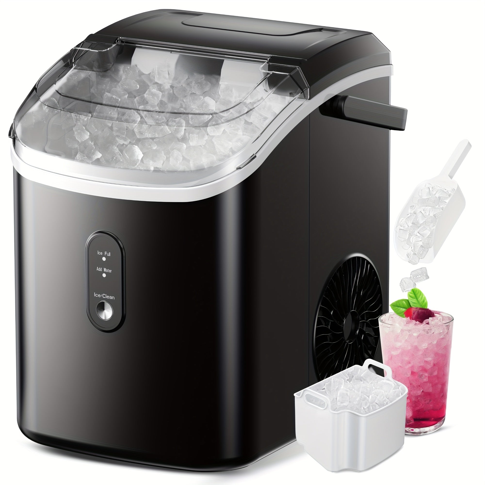 34/44Lbs Daily Nugget Ice Maker, Auto-Cleaning Countertop Sonic Ice Machine, Compact Mini Refrigerator with Ice Scoop & Basket for Home Kitchen Office