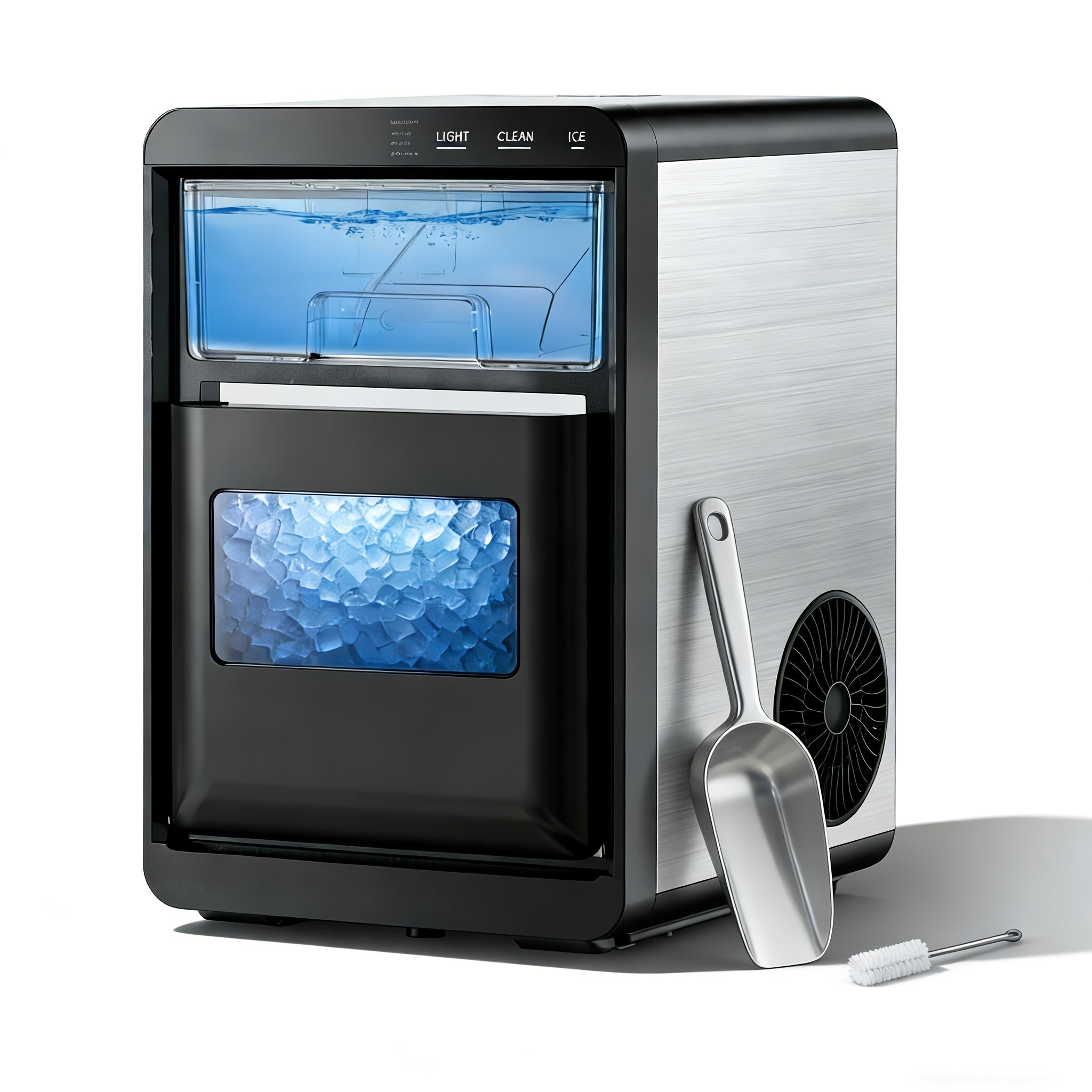 34/44Lbs Daily Nugget Ice Maker, Auto-Cleaning Countertop Sonic Ice Machine, Compact Mini Refrigerator with Ice Scoop & Basket for Home Kitchen Office