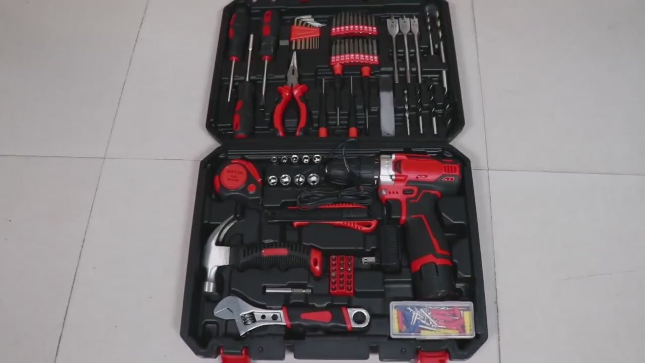 12V Cordless Drill Tool Kit, Complete Household Hand Tool Set with Toolbox, Portable Repair Tools for Home, Garden, Office & Boat, Perfect Father's Day Gift